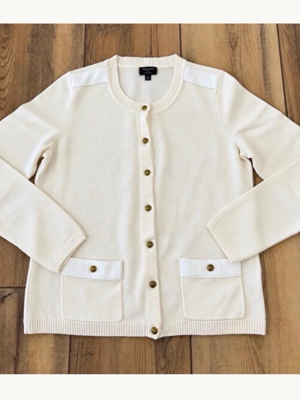 Talbots Cream Button-Front Cardigan with Gold Buttons Merino Wool